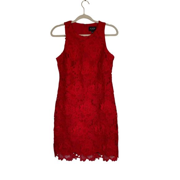 J. CREW Collection Luxe Lace Dress Party Red Size 2 Sheath Floral Rose - Picture 1 of 9